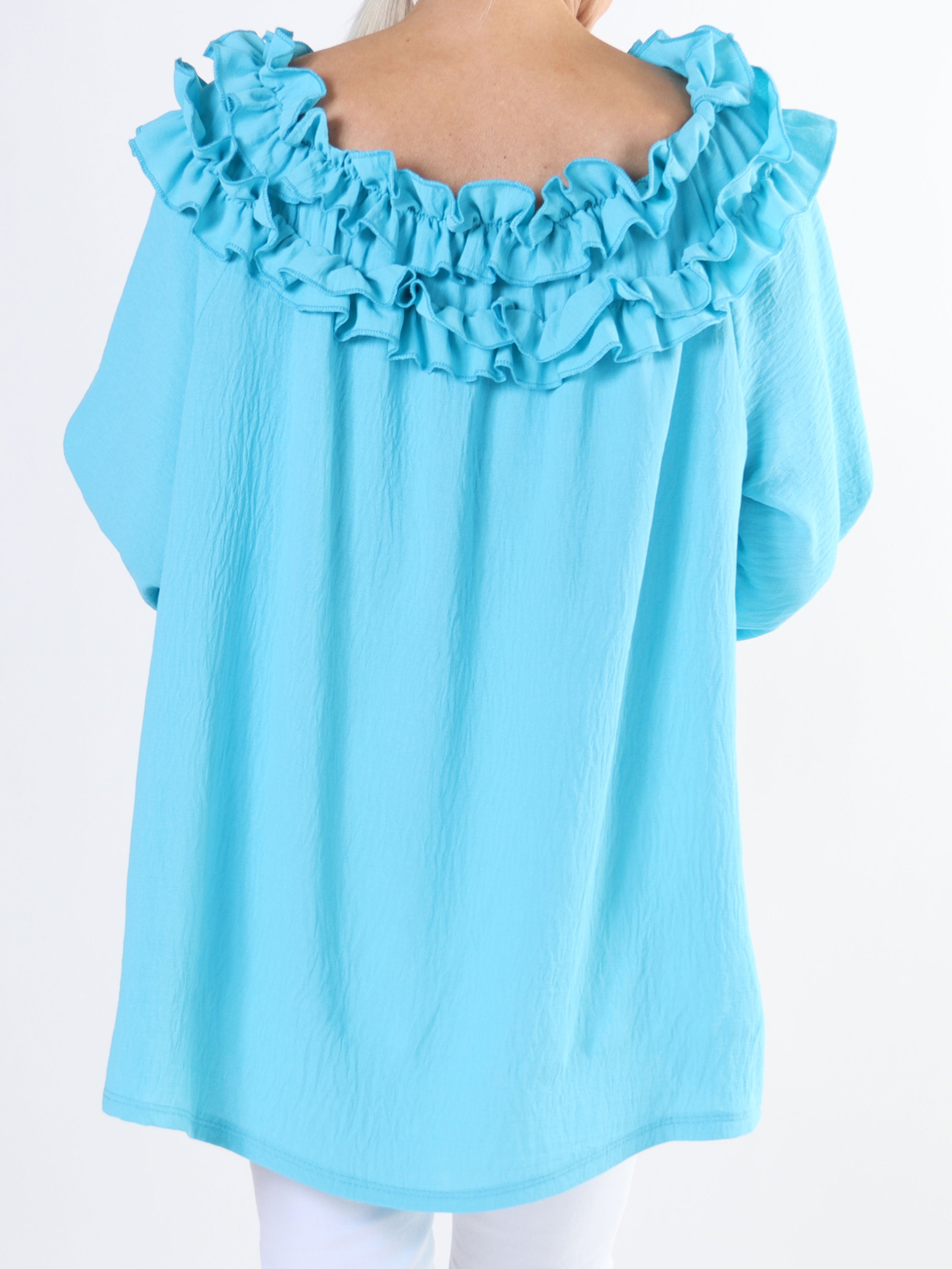 Chili - Fineste plus size tunika bluse med flæser i udskæringen (bestseller)